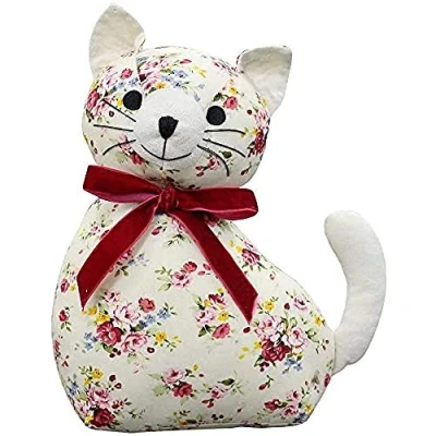 Obrázek Riva Paoletti Türstopper mit Katzen Motiv, weißer Blumendruck, schwere Sand und Polyester Füllung,100 % Baumwolle,18 x 10 24cm, entworfen in Großbritannien