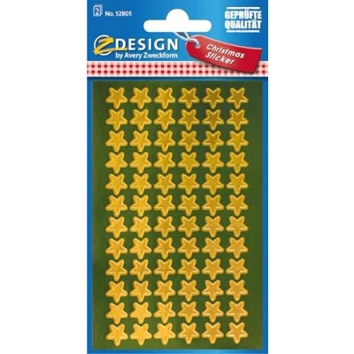 Obrázek AVERY Zweckform 144 samolepek Vánoce hvězdy zlaté (Made in Germany, vánoční nálepky lesklý papír, samolepicí dekorace na karty, dárky, sáčky) 2 luky/po 72 hvězdných samolepkách, 52805