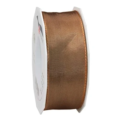 Obrázek PRÄSENT Lyon Band mit Drahtkante Macchiato, 25 m Dekoband zum Verzieren &amp; Basteln, 40 mm Breite, leicht biegsames Schleifenband, für Festliche Dekos zu besonderen Anlässen