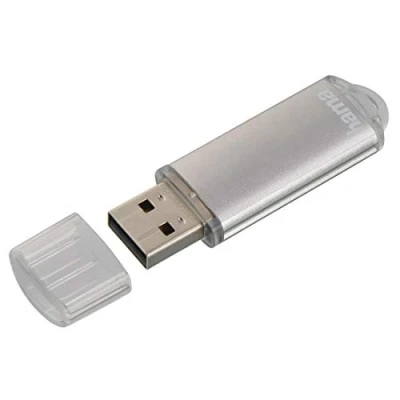 Obrázek Hama 128GB USB flash disk 2.0 datový (15 MB/s přenos dat, s očkem pro upevnění na kroužek klíče, paměťový disk, Memory Stick uzávěrem, např. Windows/MacBook), stříbrný