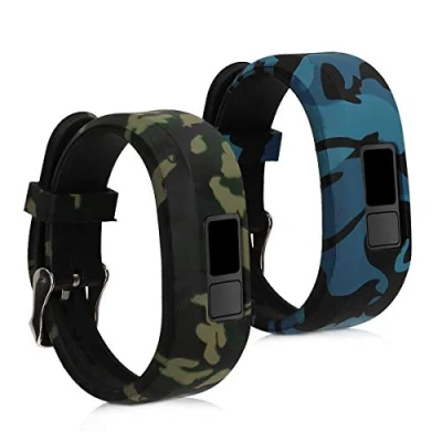 Obrázek kwmobile Řemínek kompatibilní s Garmin Vivofit jr. / 2 2x silikon fitness tracker sportovní řemínek maskáčový černý světle zelený tmavě