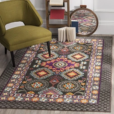 Obrázek SAFAVIEH Boho koberec do obývacího pokoje, jídelny, ložnice Monaco Collection, krátká předsíň, hnědá a multi, 155 x 231 cm