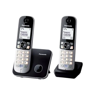 Obrázek Panasonic KX TG6812GB DECT bezdrátový telefon DUO bez záznamníku hovorů (s nízkým zářením, Eco Modus, GAP telefon, pevná linka, blokování hovorů) černý