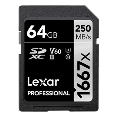 Obrázek Lexar profesionální 1667x SD karta 64GB, paměťová SDXC UHS II, čtení až 250 MB/s, třída 10, U3, V60, pro fotografy, videofilmy, nadšence (LSD64GCB1667)