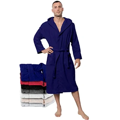 Obrázek Twinzen Pánský župan XS, S, M, L, XL, XXL, XXXL 100% bavlna (350 g/m²) certifikováno Öko Tex® s kapucí, 2 kapsy, pásek, tmavě modrá