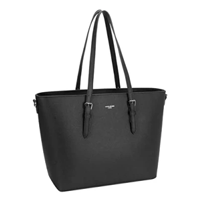 Obrázek David Jones Damen Große Shopper Tote Schultertasche Arbeit Handtasche PU Leder Henkeltasche Frau Aktentasche Arbeitstasche A4 Laptop Büro Schule Tasche Shopping Bag Studenten Schwarz