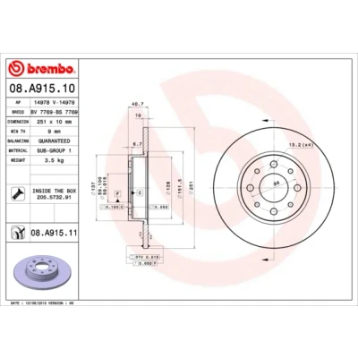 Obrázek Brembo 08.A915.11 Hintere Bremsscheibe mit UV Lackierung, Anzahl 2