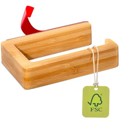 Obrázek Držák toaletního papíru bez vrtání ze dřeva FSC® Jednoduché upevnění Bambus z trvale udržitelného lesního hospodářství drží bezpečně na stěně