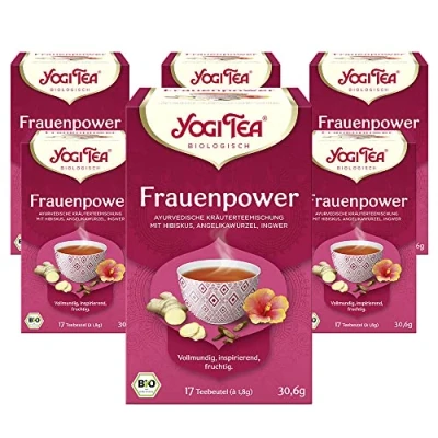 Obrázek Yogi Tea dámská síla, ajurvédský bio koření a bylinný čaj, přirozeně bez kofeinu, kořen Angeliky, zázvor, ibišek, jogínový čaj 6 ks v balení, x 17 sáčků (102 čajových celkem)