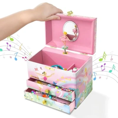 Obrázek Jewelkeeper Balerína Šperkovnice Hudební hrací hodiny se 2 zásuvkami a melodií labutího jezera uložení šperků 17,1 x 11,4 14,9 cm
