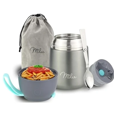 Obrázek Milu® Termonádoba 450, 650 ml, 800 ml Nerezová ocel Nádoba na udržování tepla jídlo pro kojeneckou výživu teplé uchování Thermo Lunchbox Müsli to