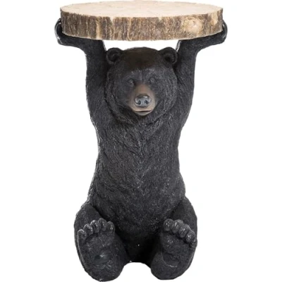 Obrázek Kare Designový servírovací stolek Animal Bear, černý/hnědý, kulatý, průměr 33 cm, zatížitelnost 20 kg, noční stolek, konferenční medvěd, 53 x cm (v/š/h)