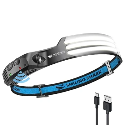 Obrázek Smiling Shark Čelovka, 230Wide Angle 3*LED bílé světelné proužky nejjasnější Headlight Nabíjecí s vodotěsnou svítilnou na hlavu Camping Joggen rybaření, čelovka LED