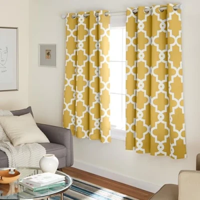 Obrázek Exclusive Home Curtains Ironwork Sateen Woven Blackout Grommet Top Curtain Panel Pair, 52x63, žlutá Sundress Yellow, 2 Piece