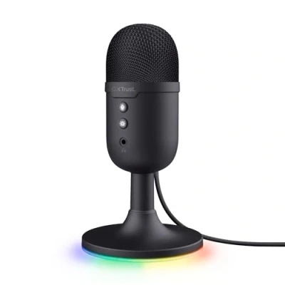 Obrázek Trust Gaming GXT 236 Yami USB streaming mikrofon PC Podcast Twitch Discord ASMR YouTube, kondenzátor herní s charakteristikou ledvin, vypnutí zvuku, RGB osvětlení černý