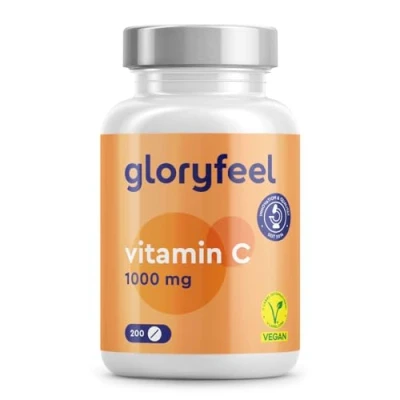 Obrázek Vitamín C 1 000 mg imunitní podpora** vysoké dávky 200 veganských tablet (7 měsíců) laboratorně testováno a vyrobeno bez přísad v Německu