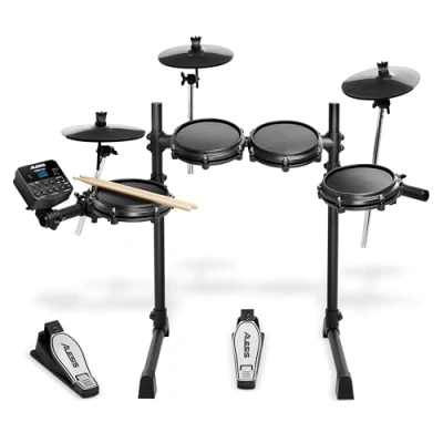 Obrázek Alesis Turbo Mesh Kit E bicí nástroj elektronický se síťovými hlavicemi, paličky na buben, klíč více než 100 zvuků a 30 play Along Tracks