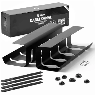 Obrázek Stilemo® Kabelový kanál, psací stůl vedení kabelů, stůl, organizér kabelů držák na kabely, vana sada 2 ks 43 x 12 10 cm černý koš kabely