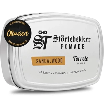 Obrázek Störtebekker® Premium pomáda na bázi oleje santalového dřeva pánská &#039;Torreto Series&#039; střední lesk vosk vlasy 125 ml Barbershop Haarpomáda vlasový styling Made in Germany