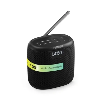 Obrázek Pure Woodland Mini venkovní reproduktor s Bluetooth a DAB+/FM rádiem (vodotěsný IP67, robustní, přenosný, 14h baterie, perfektní na zahradu kempování), černý