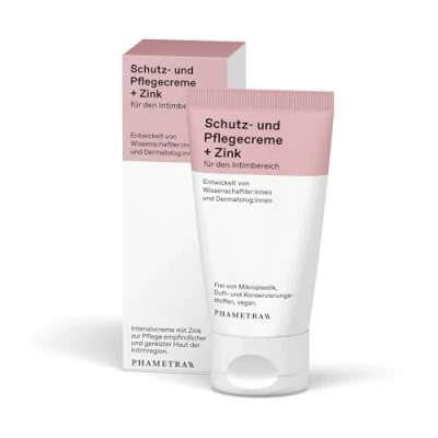 Obrázek Phametra Ochranný a pečující krém + zinek pro vnější intimní oblast 50 ml v dávkovači Airless lékařská péče suchou, podrážděnou nebo zarudlou kůži dermatologicky potvrzeno