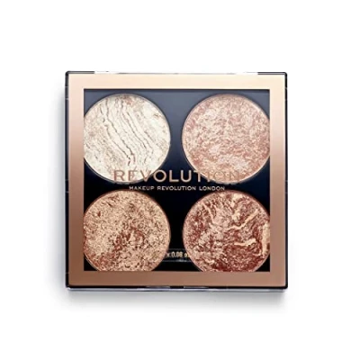 Obrázek Makeup Revolution Cheek Kit, paleta bronzer a rozjasňovačů obličeje, vysoce pigmentovaná třpytka, 4 odstíny, 8,8 g