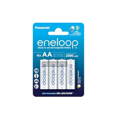 Obrázek eneloop, Baterie AA/Mignon NI MH, balení po 4 kusech, kapacita s min. 2000 mAh, Ready to Use MH akumulátory, dobíjení až 2000krát, bez plastů, standardní, bílá