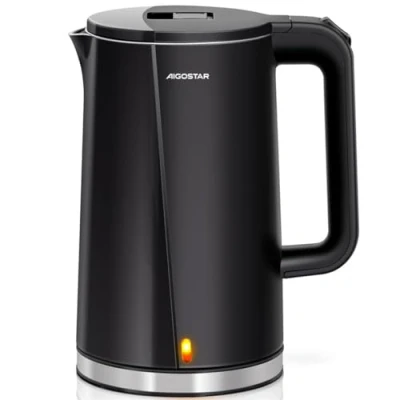 Obrázek Aigostar Aubery rychlovarná konvice ušlechtilá ocel 1,7 litru, 2200 W, s dvojitou stěnou, podstavec 360, automatické vypnutí, v moderním designu, bez BPA, černá