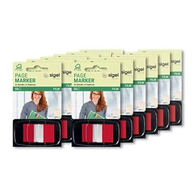 Obrázek Sigel přilnavé zvýrazňovač v zásobníku, formát 25 mm x 45 mm, červená 12 kusů