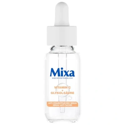 Obrázek Mixa Sérum proti pigmentovým skvrnám, pro nerovnoměrnou, dutou a citlivou pokožku s vitaminem C niacinamidem, vhodné na obličej krk, LSF 20, hypoalergenní, 30 ml