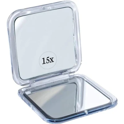 Obrázek Zusammenklappbarer Reisespiegel mit 15 Fach Vergrößerung Kleiner Spiegel zum Schminken auf Reisen 8,4 cm Mini Quadrat, Klappbar Kosmetikspiegel (Silber)