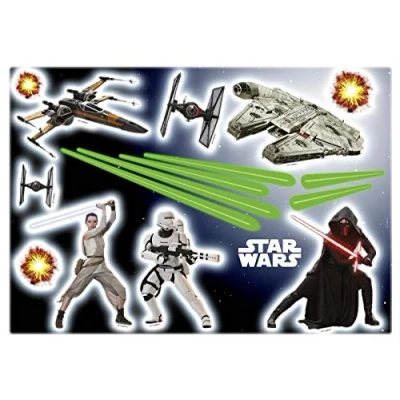 Obrázek Komar Dekorační samolepky STAR WARS 50 X 70 cm Tetování na zeď, nástěnný obraz, nálepka Millenium Falcon, T 65 křídla, Rey, Kylo Ren, dětský pokoj 14029h