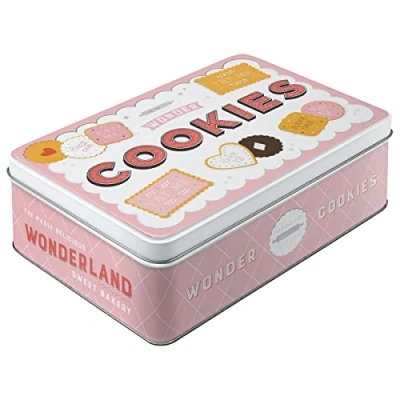 Obrázek Nostalgic Art Retro dóza na zásoby plochá, 2,5 l, Wonder Cookies nápad dárek pro sladký zub, sušenky s víkem, vintage design, dekorace kávu