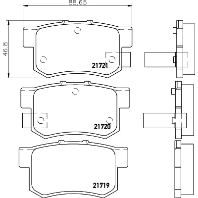 Obrázek HELLA PAGID brzdové destičky vzadu s akustickým varováním opotřebení čtyři v sadě T3017 mimo jiné ACURA / HONDA MG ROVER SUZUKI 8DB 355 016 451