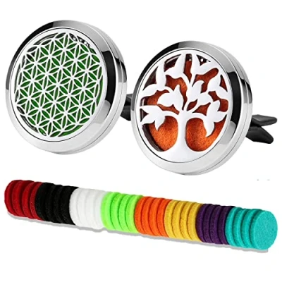 Obrázek 2 kusy auto aromaterapie difuzér éterických olejů, osvěžovač vzduchu z ušlechtilé oceli Vent Clip Medailon do auta + 32 kusů Refill Pads