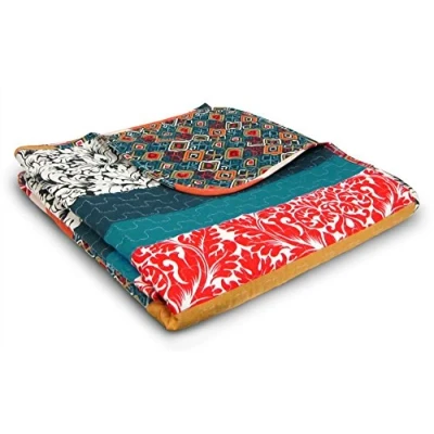 Obrázek Lush Decor Boho Überwurf, wendbar, buntes Streifenmuster, Bohemian Decke, 152,4 x 127 cm, Türkis und Mandarine