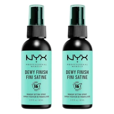 Obrázek NYX Professional Makeup Setting sprej, dlouhotrvající receptura, fixační, lehký, veganská Dewy Finish, balení po 2 kusech, 60 ml