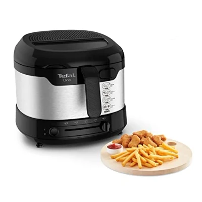 Obrázek Tefal Fritéza Uno M FF215D 1470 W kapacita: 1 kg nastavitelný termostat okénko odkapávací poloha ušlechtilá ocel/černá, střední