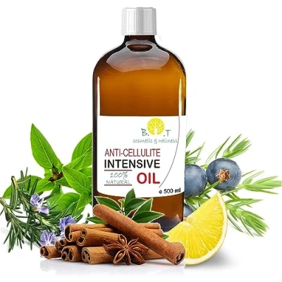 Obrázek 100% přírodní olej proti celulitidě 500 ml masážní olej, přístroj na celulitidu. Pronikněte 6krát lépe než krém celulitidě. S éterickými oleji. Zpevňující tělový