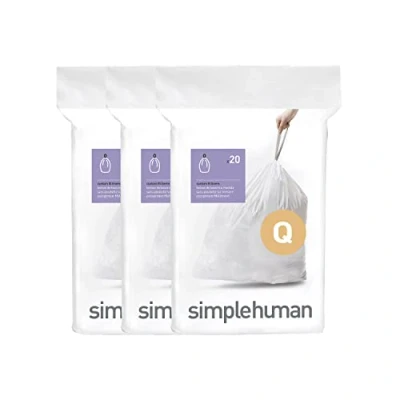 Obrázek simplehuman CW0255 Code E přesně padnoucí pytel na odpadky, 20 litrů, 3 x balení po (60 kusů), bílý plast