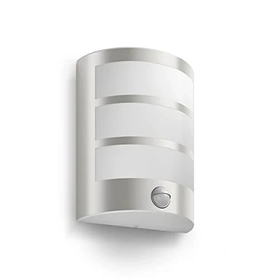 Obrázek Philips Python LED venkovní nástěnné svítidlo (6 W), světlo odolné proti povětrnostním vlivům s pohybovým senzorem, energeticky úsporné a teplé bílé osvětlení, ušlechtilá ocel