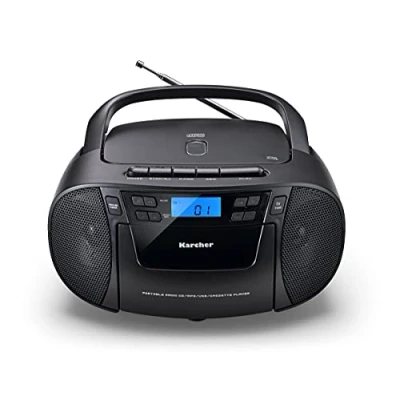 Obrázek Karcher RR 5045 přenosné CD rádio (Boombox s přehrávačem, kazeta, UKW rádio, síťový provoz, USB a AUX In) černé