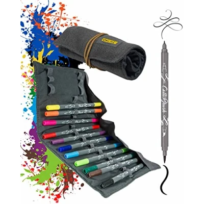 Obrázek ONLINE Calli.Brush Double Tip pera v 11 barvách I Brush Pen Set s hrotem štětcem a kaligrafií nejedovaté, rozpustné ve vodě mnohostranně použitelné Štětce roli