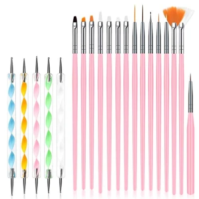 Obrázek URAQT Sada 20 štětců na nehty, tužky nehtový design, akryl, štětec zdobení nehtů, profesionální malířské pero gelové nehty UV gel design Nail Art