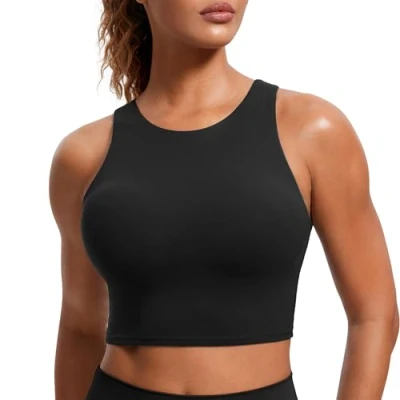 Obrázek CRZ Yoga Dámská Butterluxe racerback sportovní podprsenka vycpaná bez kostic Crop Tops Longline Tank Top Fitness Sports Bra, černá