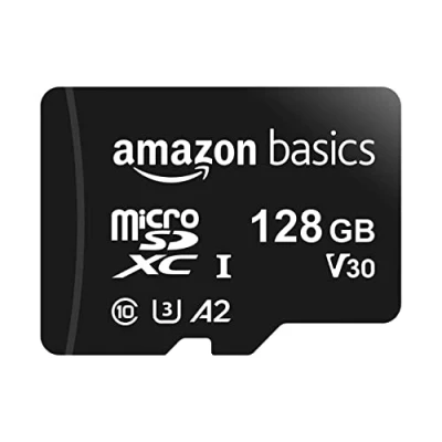 Obrázek Amazon Basics MicroSDXC, 128 GB, s SD adaptérem, A2, U3, rychlost čtení až 100 Mbit/s, černá barva