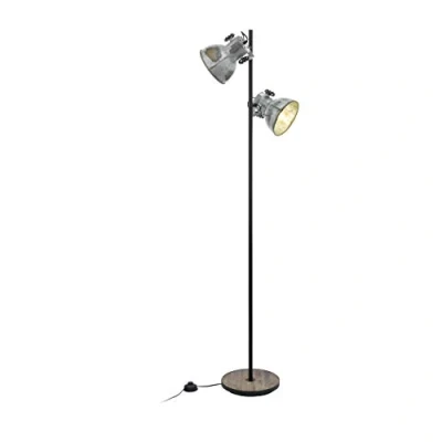 Obrázek EGLO stojací lampa Barnstaple, 2plamenná vintage v industriálním designu, retro z oceli se zinkem použitým vzhledem, dřevo, vzhled rzi, černá, objímka E27, vč. stupacího