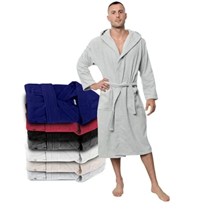 Obrázek Twinzen Pánský župan XS, S, M, L, XL, XXL, XXXL 100% bavlna (350 g/m²) certifikováno Öko Tex® s kapucí, 2 kapsy, pásek, Šedá