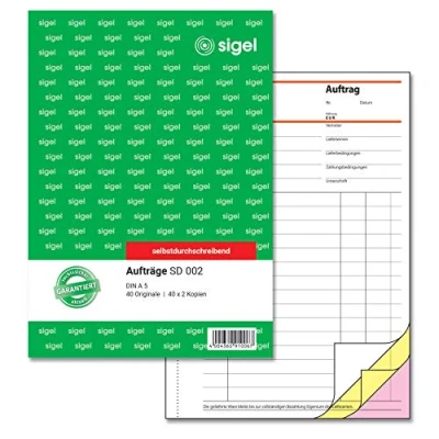 Obrázek SIGEL SD002 Kniha objednávek A5, 3 x 40 listů, propisující, 1 kus, z udržitelného papíru
