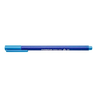 Obrázek STAEDTLER Fixy triplus color, světle modrá, trojhranná, stabilní, neohromující špička, šířka linky cca 1 mm, vhodné pro děti, Made in Germany, 10 modrých fibre tipů v kartonovém pouzdře, 323 30